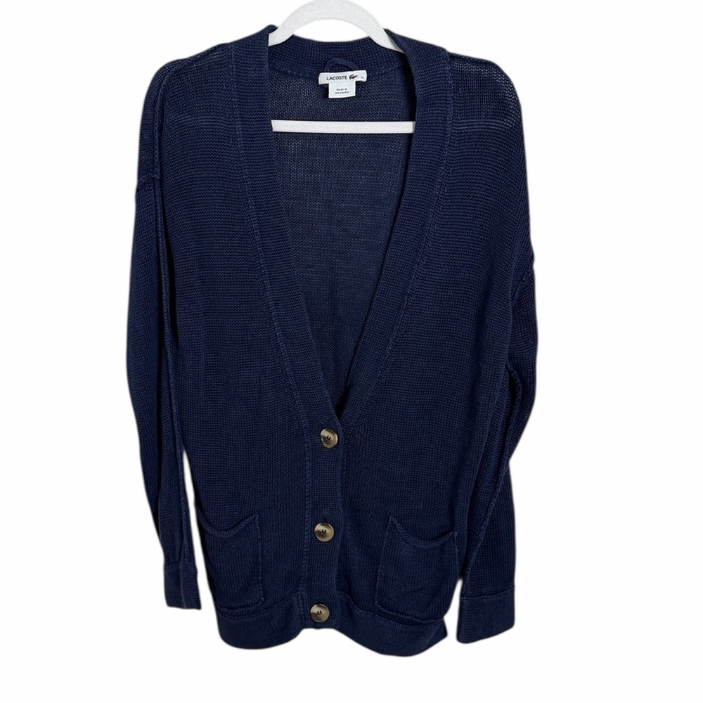 Lacoste Navy Linen Button Up Cardigan Size 34- 2/XS